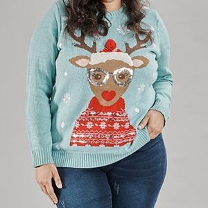 NWOT Holiday Time Women's Festive Reindeer Sweater - Blue